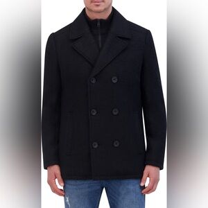 Kenneth Cole New York | Gray Black Wool‎ Blend Boucle Double Breasted Peacoat S